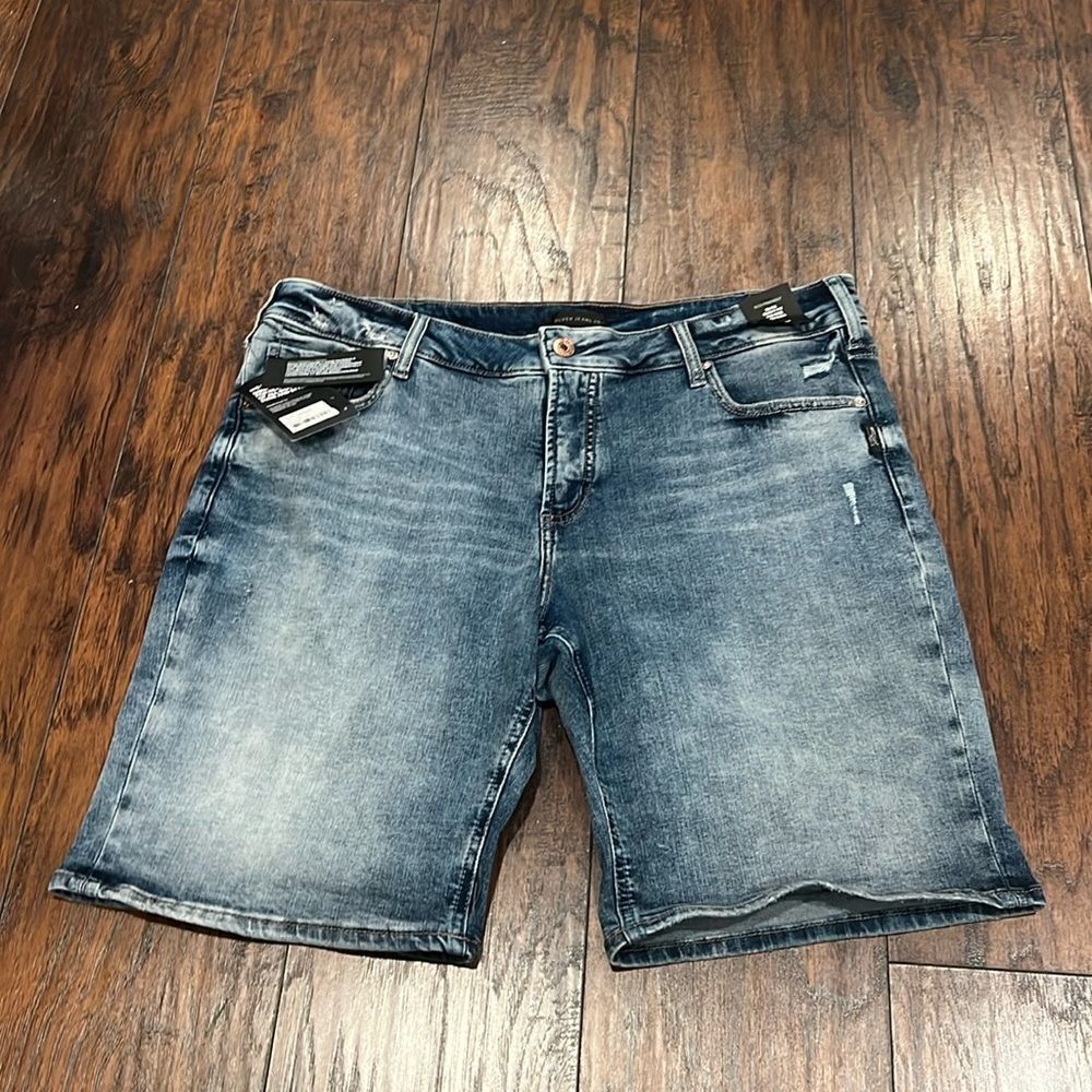 silver jeans elyse curvy fit mid rise bermuda shorts size 36 ‎ new distressed